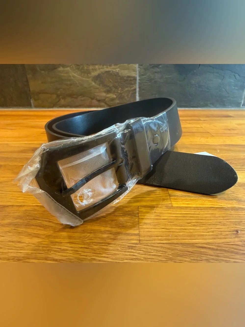 Men's Black Leather Dress Belt with Black Buckle (021)